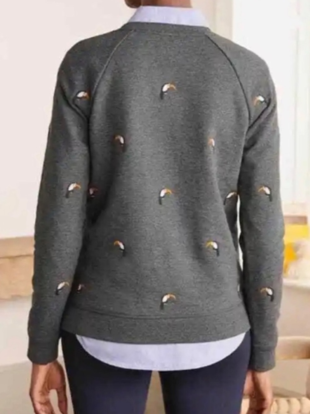 Boden Toucan Gray Cotton Sweatershirt - Picture 3 of 15